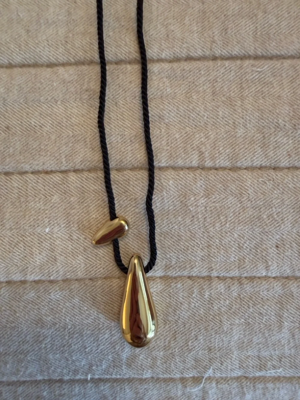Madewell Gold Teardrop Pendant Necklace on Black Cord - Women's Jewelry - Picture 1 of 4